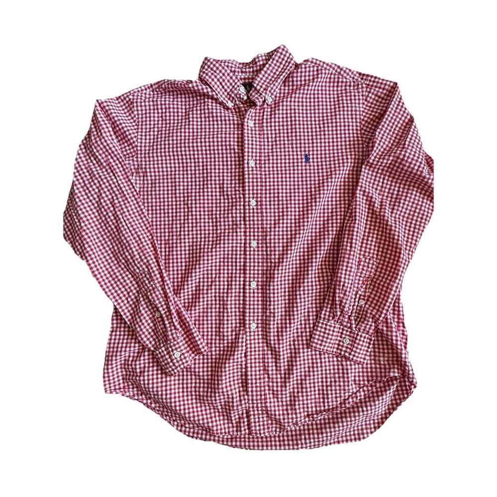 Ralph Lauren Mens XL Red Check Classic Fit Button Up Long Sleeve Shirt Blue Pony
